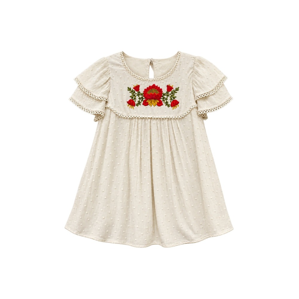 Jane + Delancey Cream Swiss Dot Floral Embroidered Flutter Sleeve Boho Top S